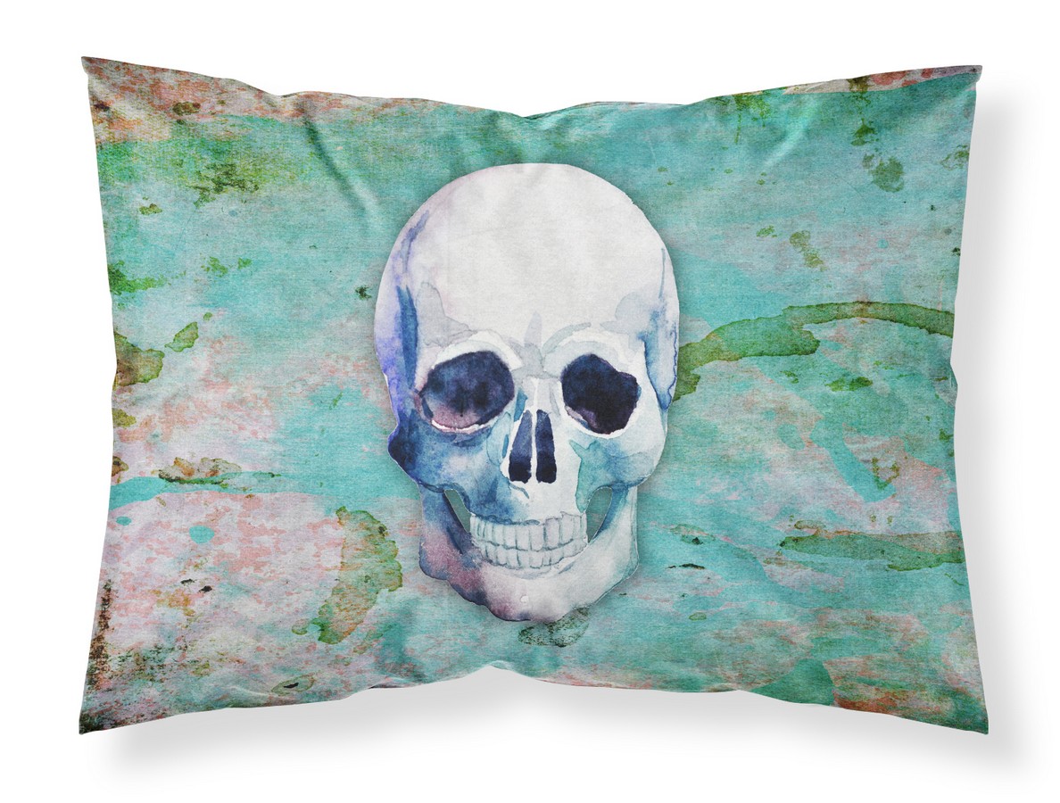 BB5123PILLOWCASE Day of the Dead Teal Skull Fabric Standard Pillowcase