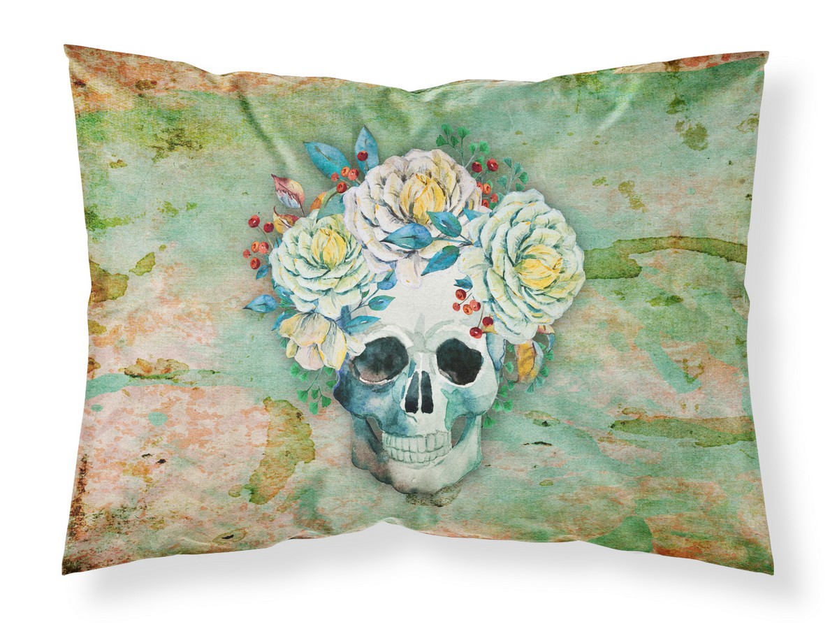 BB5124PILLOWCASE Day of the Dead Skull with Flowers Fabric Standard Pillowcase