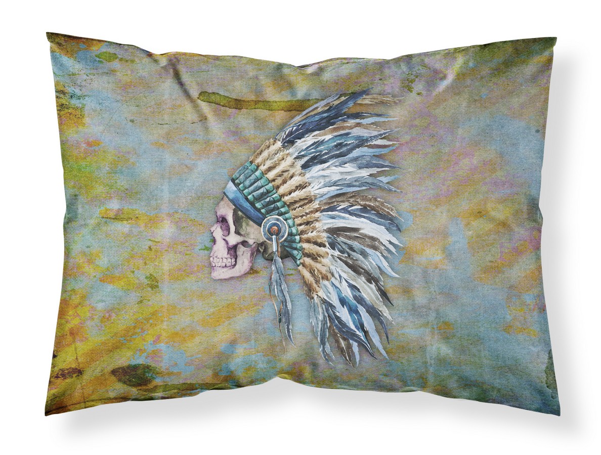 BB5128PILLOWCASE Day of the Dead Indian Chief Skull Fabric Standard Pillowcase
