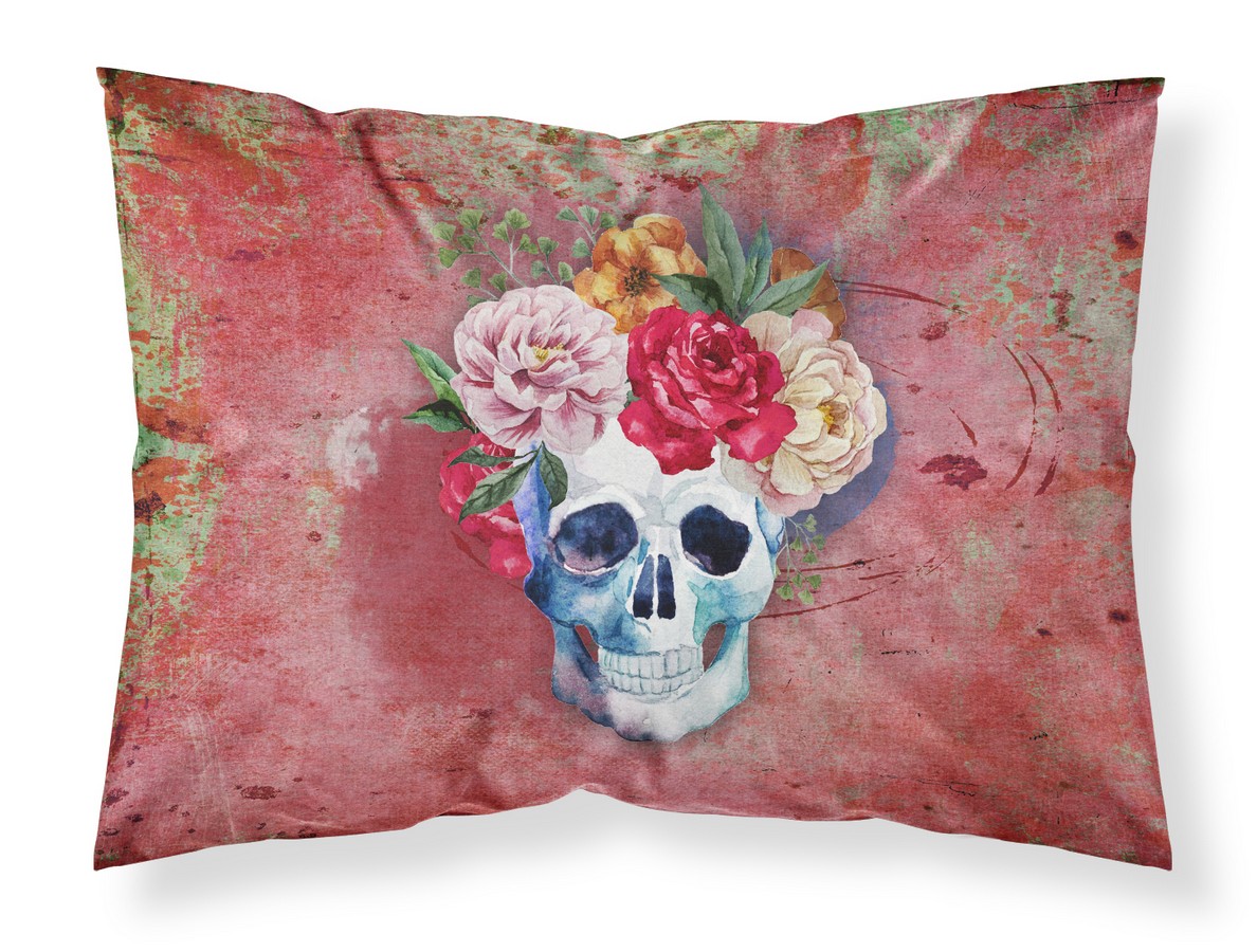Carolines Treasures BB5130PILLOWCASE Day of the Dead Red Flowers Skull Fabric Standard Pillowcase