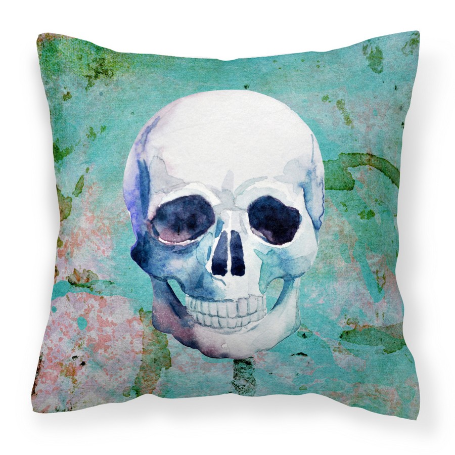 Day of the Dead Teal Skull Fabric Decorative Pillow - Teal - 18 x 3 x 18 in.