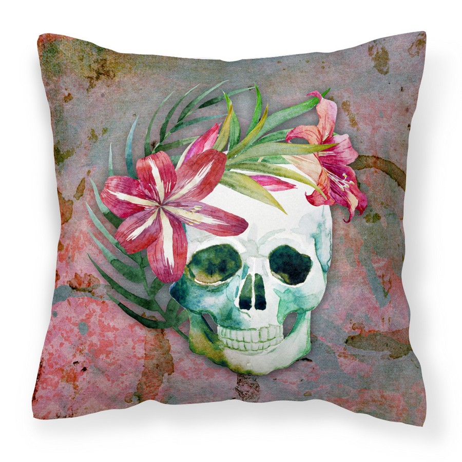 Day of the Dead Skull Flowers Fabric Decorative Pillow - 18 x 3 x 18 in.