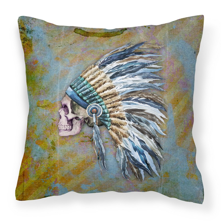 BB5128PW1818 Day of the Dead Indian Chief Skull Fabric Decorative Pillow - 18 x 3 x 18 in.