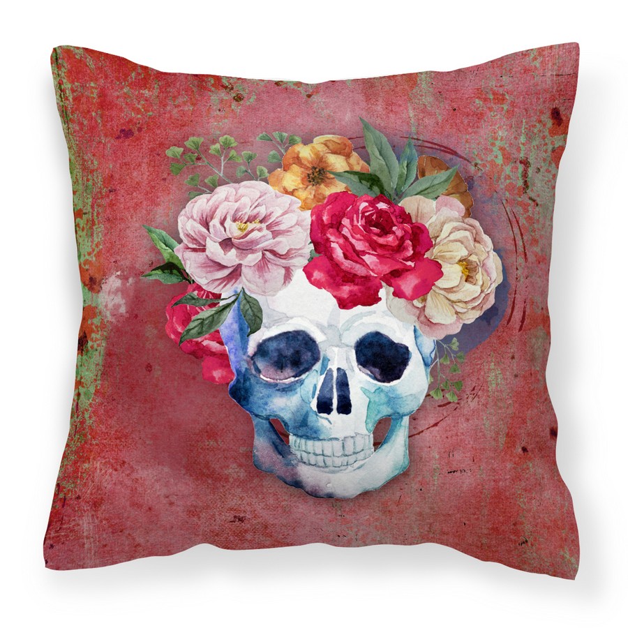 BB5130PW1818 Day of the Dead Red Flowers Skull Fabric Decorative Pillow - 18 x 3 x 18 in.