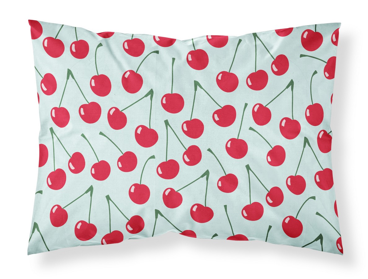 Cherries on Blue Fabric Standard Pillowcase