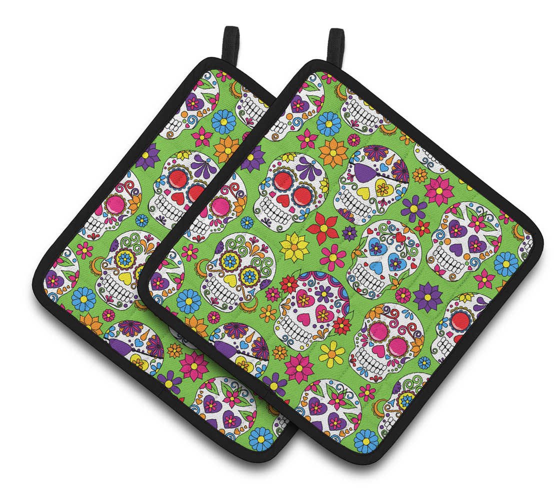 Picture of Carolines Treasures BB5117PTHD Day of the Dead Green Pair of Pot Holders
