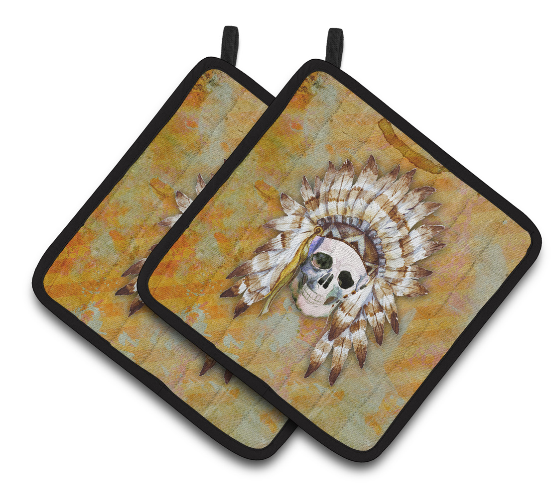 Picture of Carolines Treasures BB5121PTHD Day of the Dead Indian Skull Pair of Pot Holders