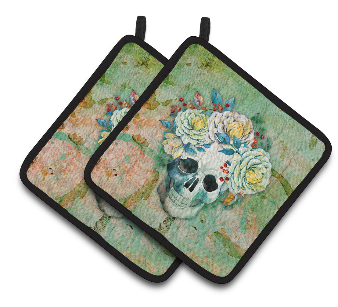 Picture of Carolines Treasures BB5124PTHD Day of the Dead Skull with Flowers Pair of Pot Holders