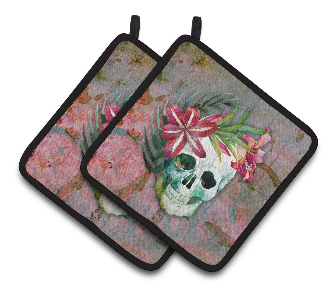 Day of the Dead Skull Flowers Pair of Pot Holders