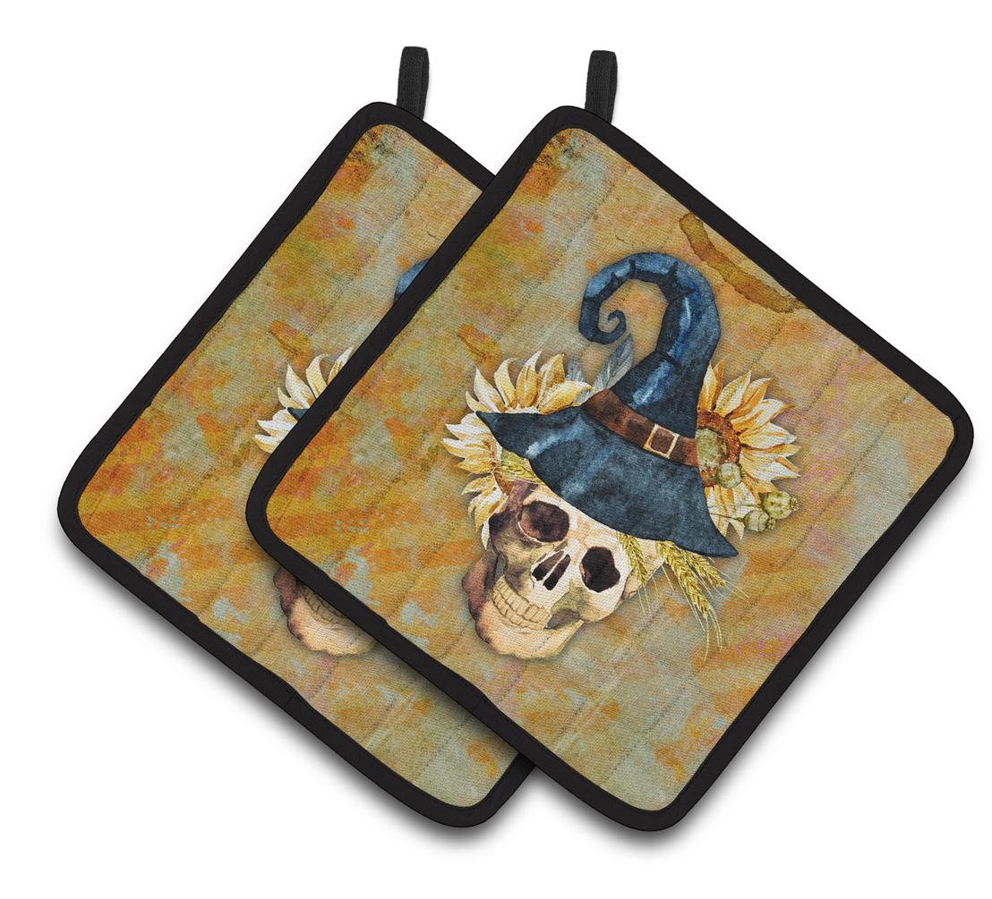 BB5126PTHD Day of the Dead Witch Skull Pair of Pot Holders