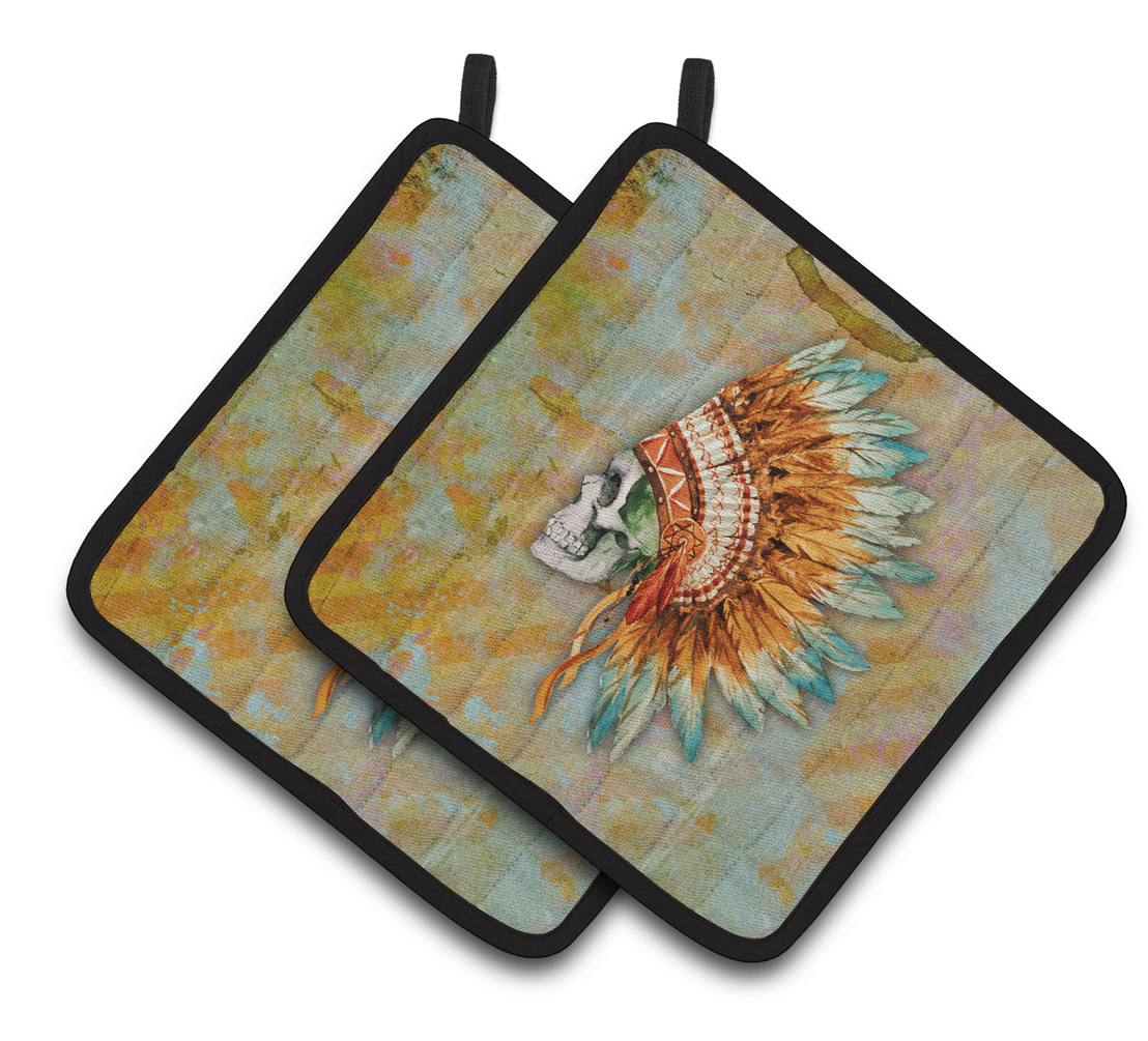 BB5127PTHD Day of the Dead Indian Skull Pair of Pot Holders