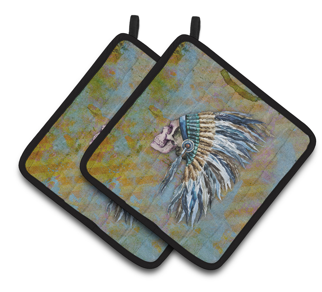 BB5128PTHD Day of the Dead Indian Chief Skull Pair of Pot Holders