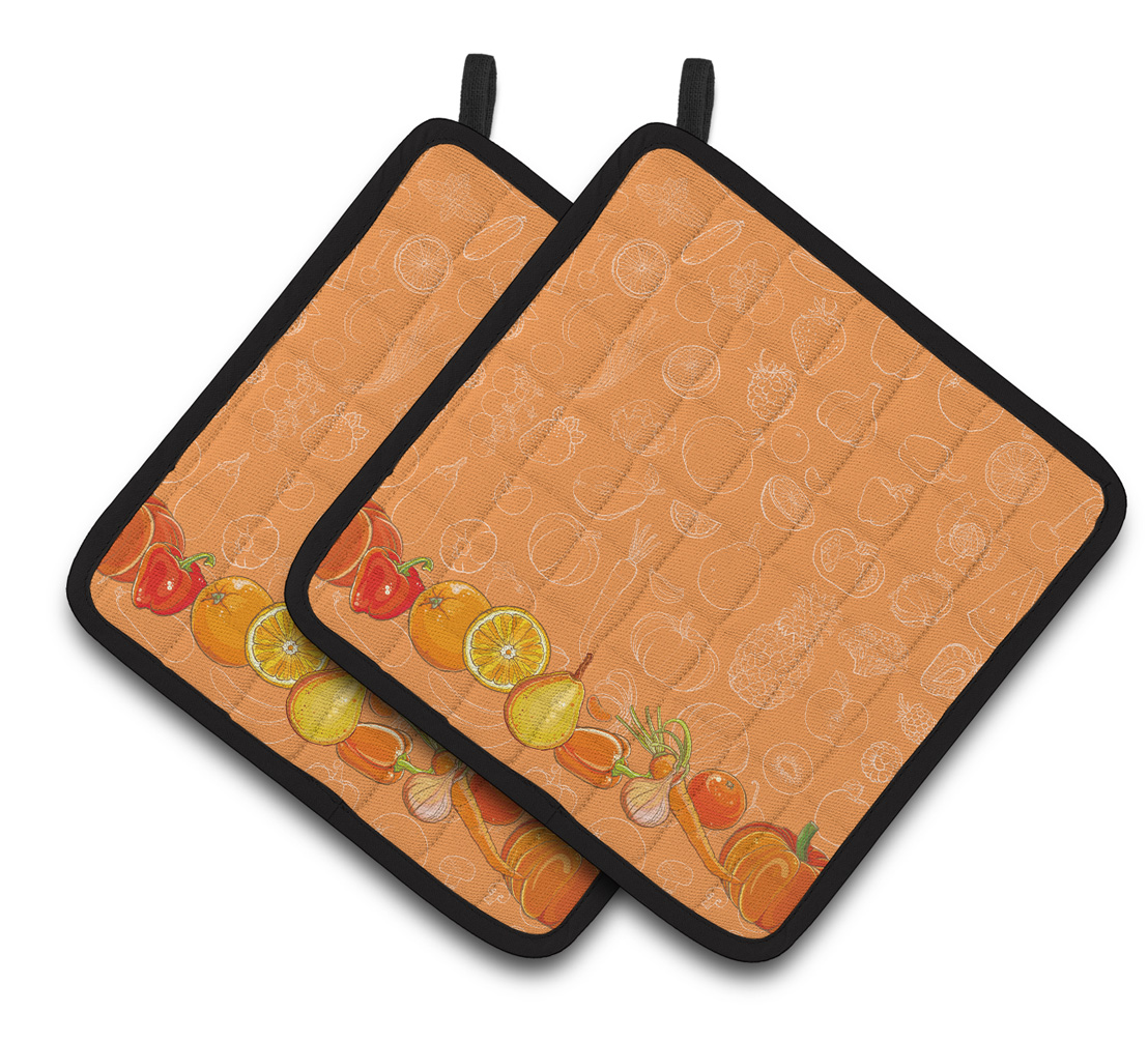 Fruits & Vegetables in Orange Pair of Pot Holders - Orange