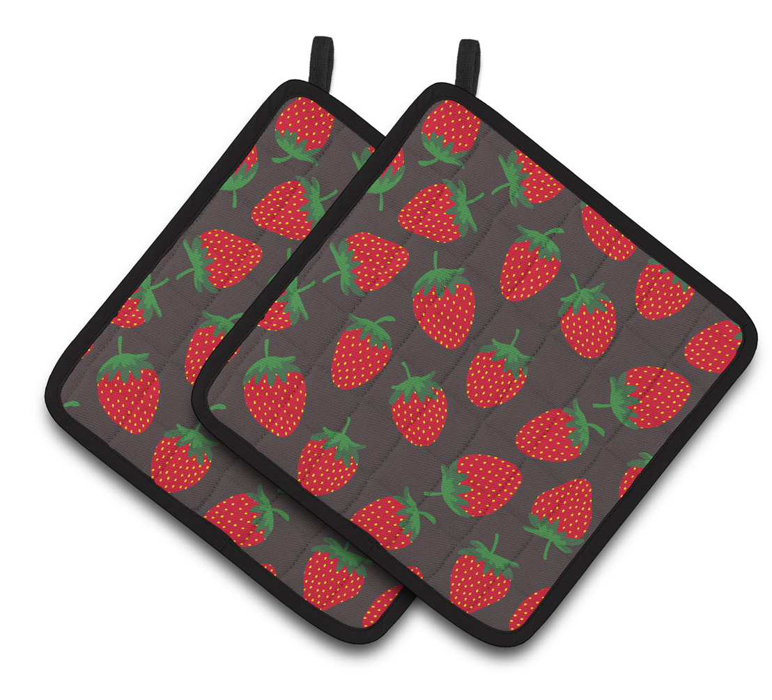 BB5137PTHD Strawberries on Grey Pair of Pot Holders