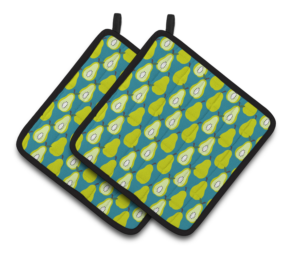 Pears on Green Pair of Pot Holders