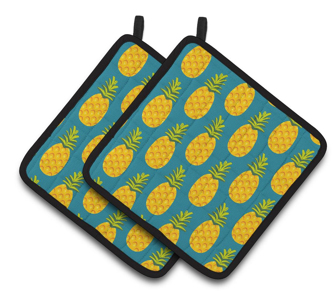 BB5145PTHD Pineapples on Teal Pair of Pot Holders