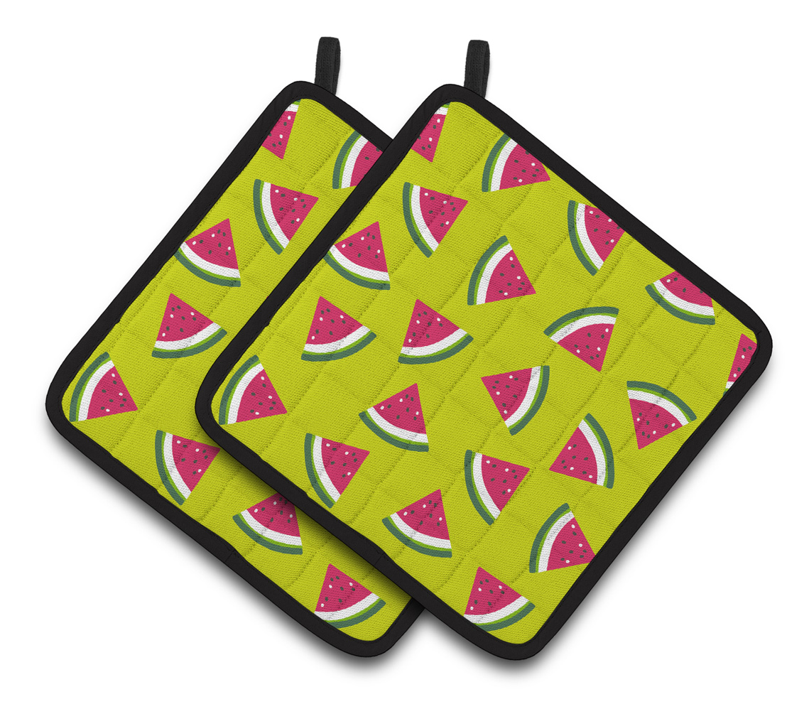 BB5151PTHD Watermelon on Lime Green Pair of Pot Holders