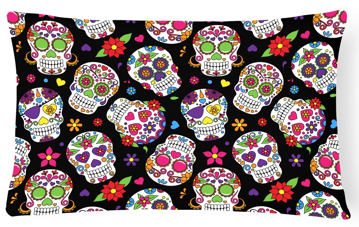Day of the Dead Black Canvas Fabric Decorative Pillow