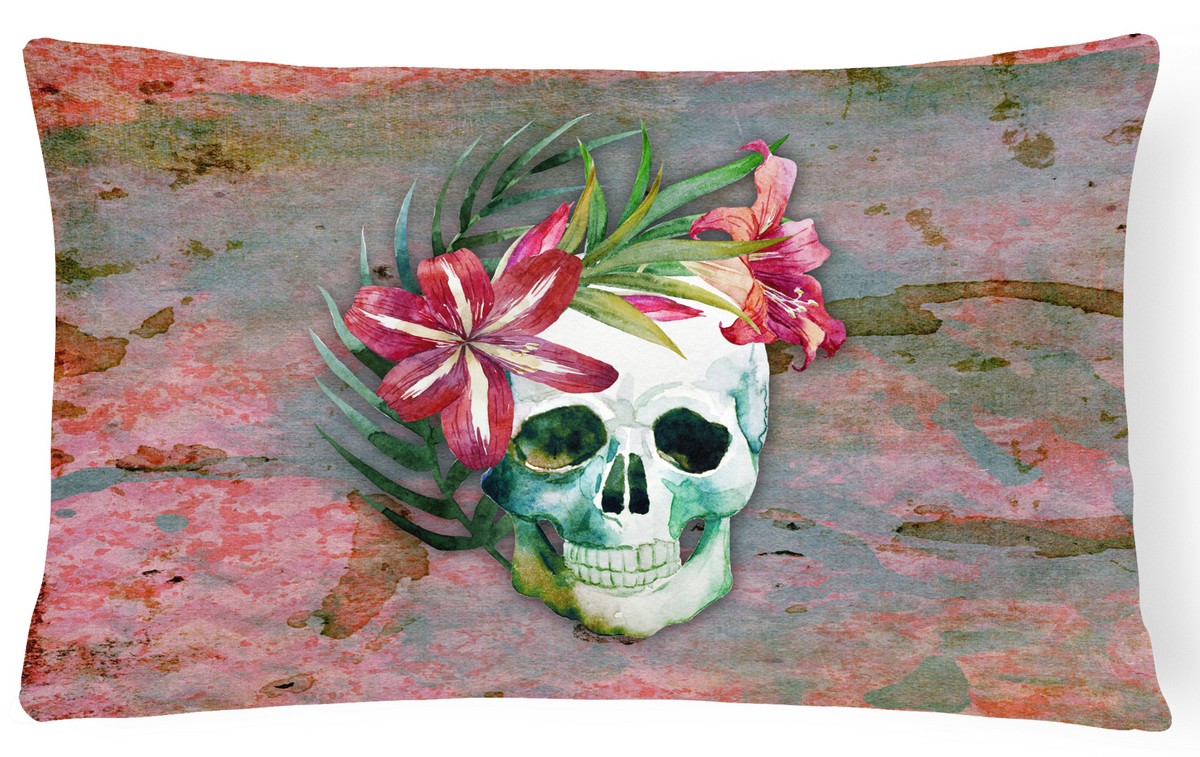 BB5125PW1216 Day of the Dead Skull Flowers Canvas Fabric Decorative Pillow