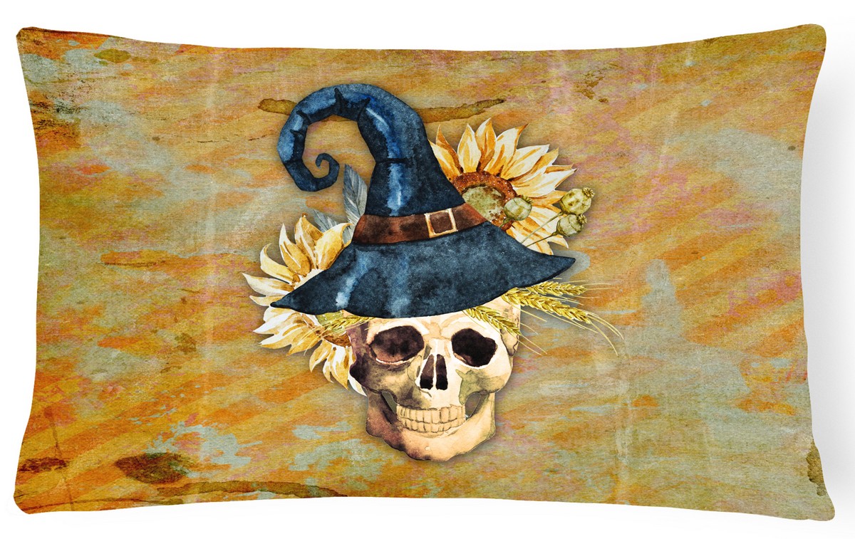 Day of the Dead Witch Skull Canvas Fabric Decorative Pillow