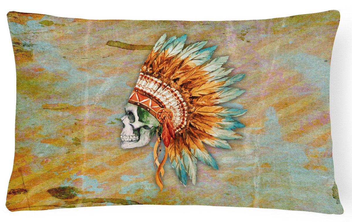 BB5127PW1216 Day of the Dead Indian Skull Canvas Fabric Decorative Pillow - 12 x 3 x 16 in.