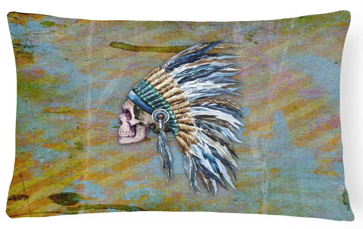 Day of the Dead Indian Chief Skull Canvas Fabric Decorative Pillow