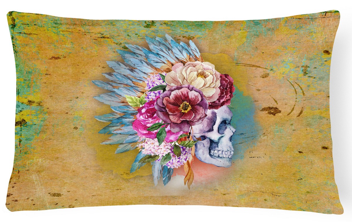 Day of the Dead Flowers Skull Canvas Fabric Decorative Pillow