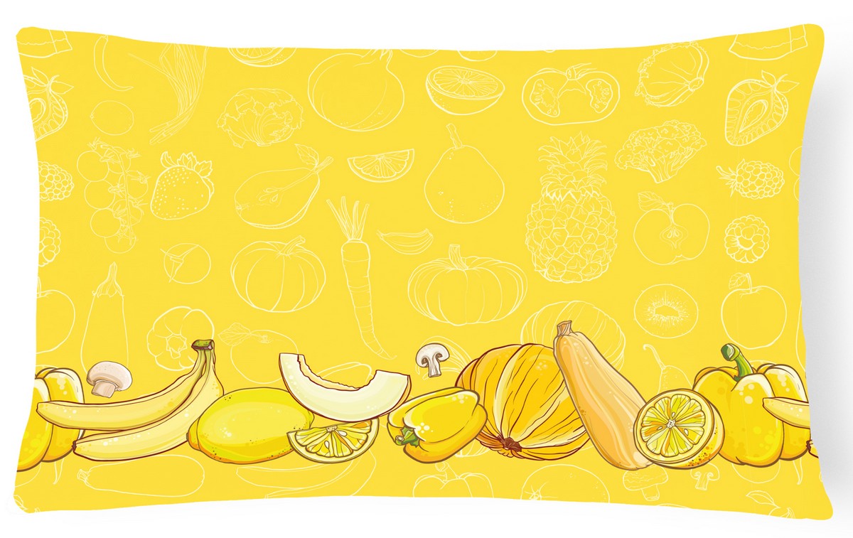 Fruits & Vegetables in Yellow Canvas Fabric Decorative Pillow