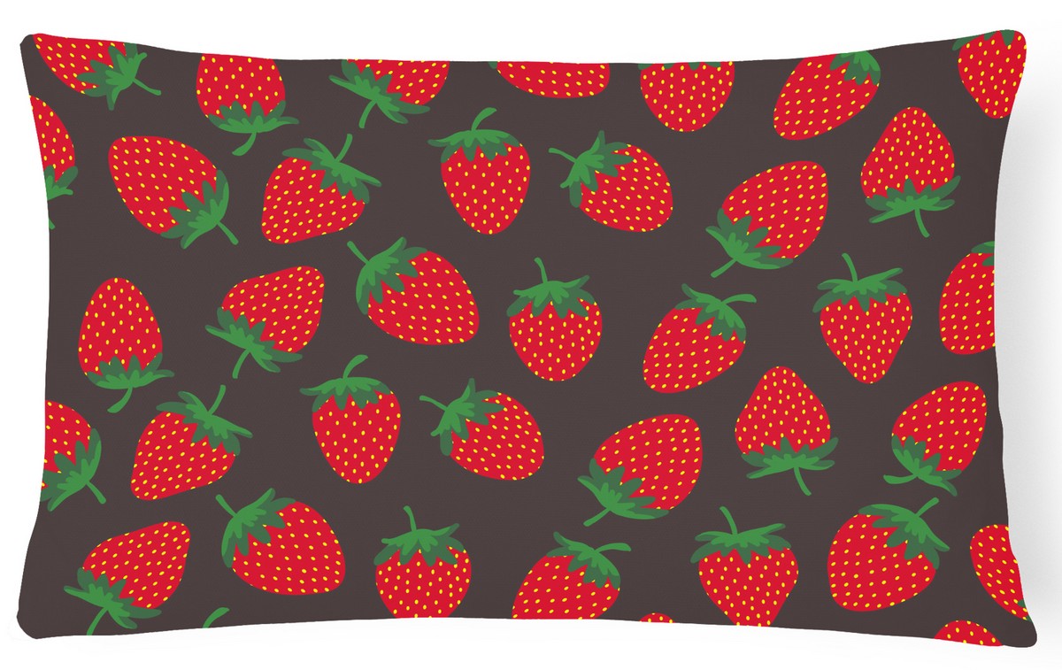BB5137PW1216 Strawberries on Grey Canvas Fabric Decorative Pillow