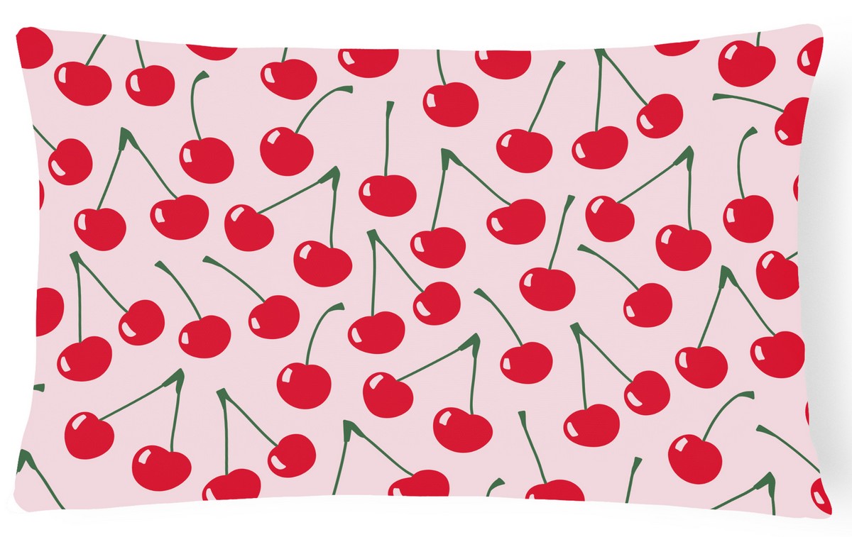BB5139PW1216 Cherries on Pink Canvas Fabric Decorative Pillow