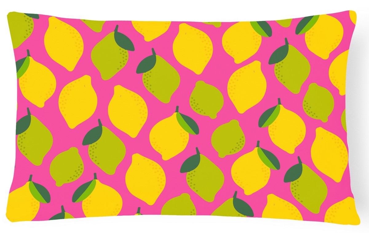 BB5143PW1216 Lemons & Limes on Pink Canvas Fabric Decorative Pillow