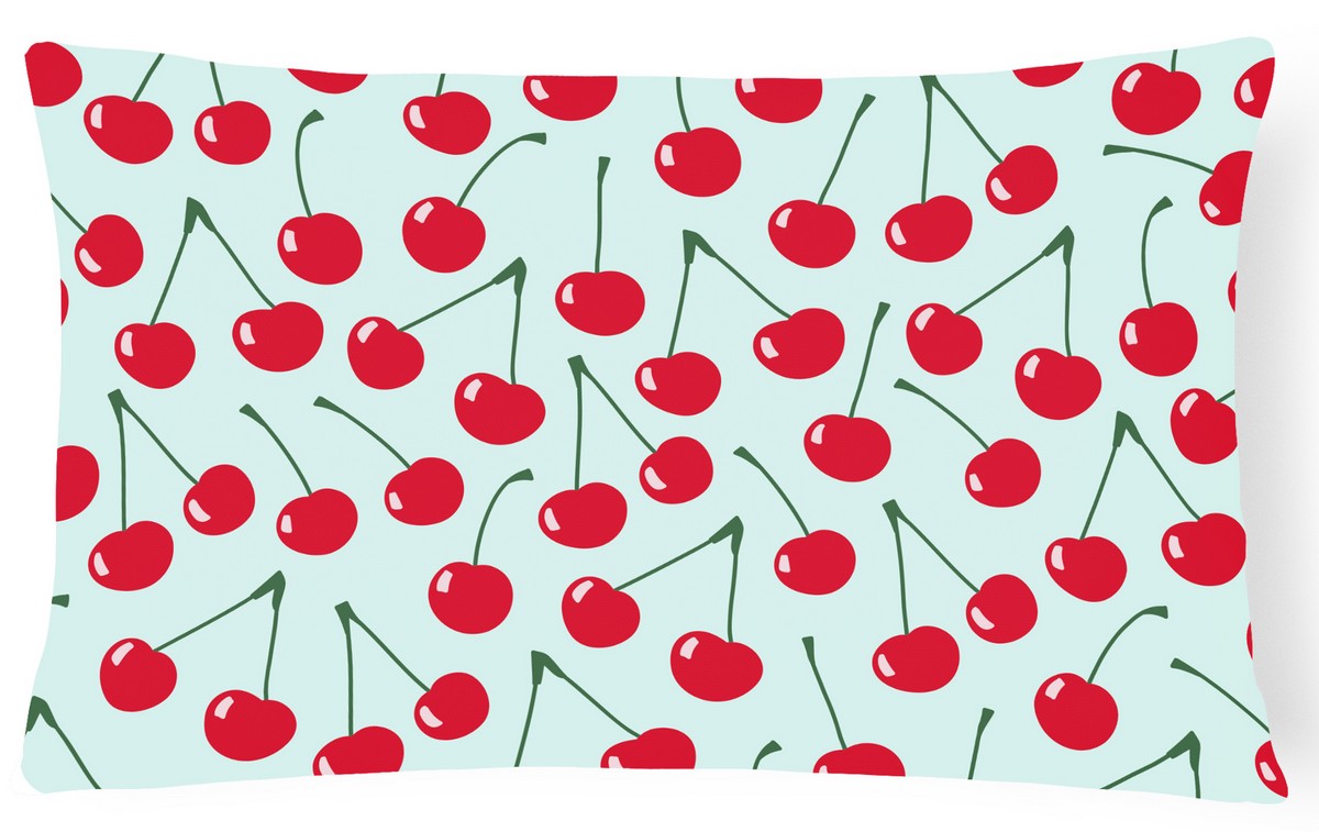 BB5148PW1216 Cherries on Blue Canvas Fabric Decorative Pillow