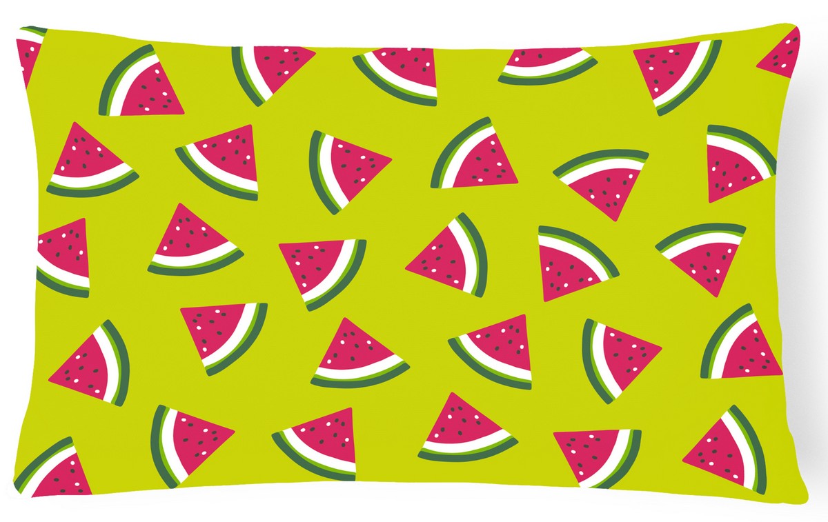 Watermelon on Lime Green Canvas Fabric Decorative Pillow