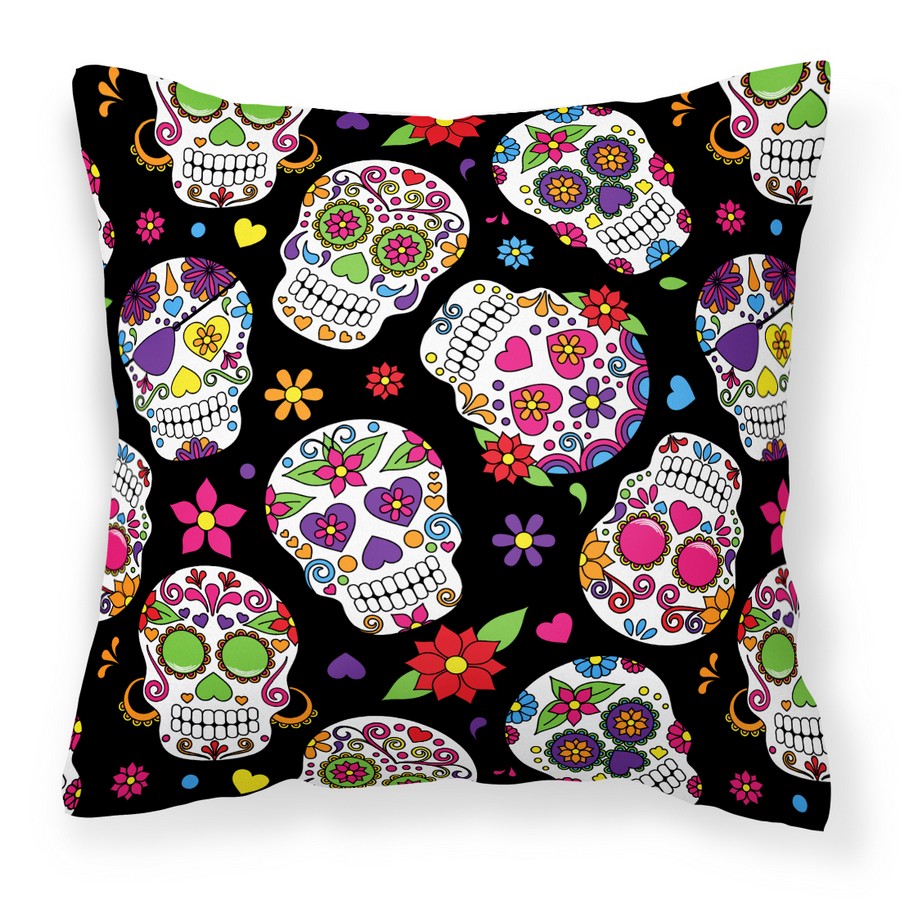 Day of the Dead Black Fabric Decorative Pillow - Black - 14 x 3 x 14 in.