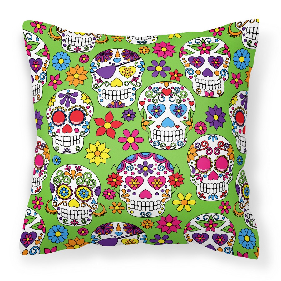 BB5117PW1414 Day of the Dead Green Fabric Decorative Pillow - 14 x 3 x 14 in.