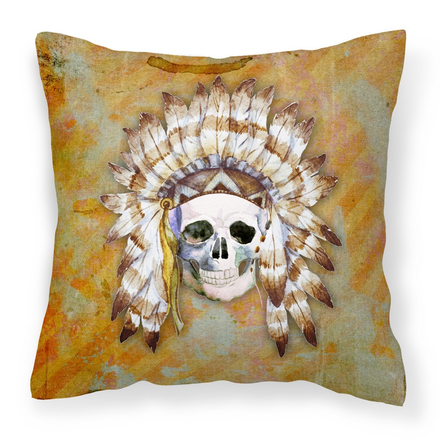 BB5121PW1414 Day of the Dead Indian Skull Fabric Decorative Pillow - 14 x 3 x 14 in.