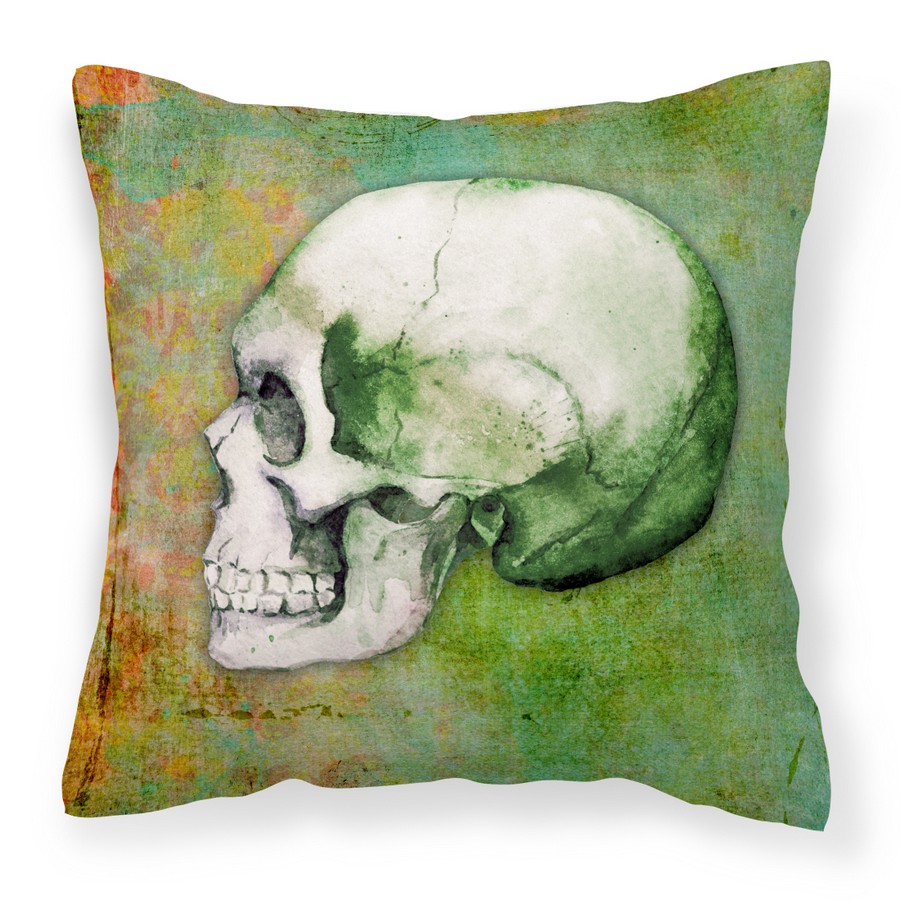 BB5122PW1414 Day of the Dead Green Skull Fabric Decorative Pillow - 14 x 3 x 14 in.