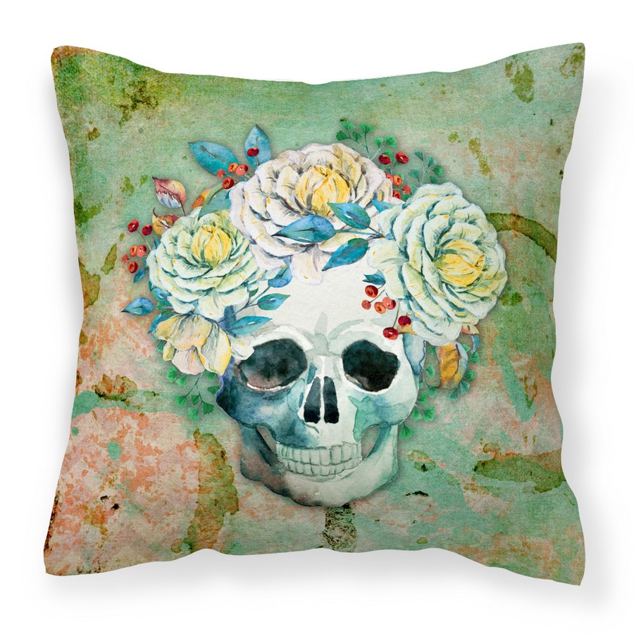 Day of the Dead Skull with Flowers Fabric Decorative Pillow - 14 x 3 x 14 in.