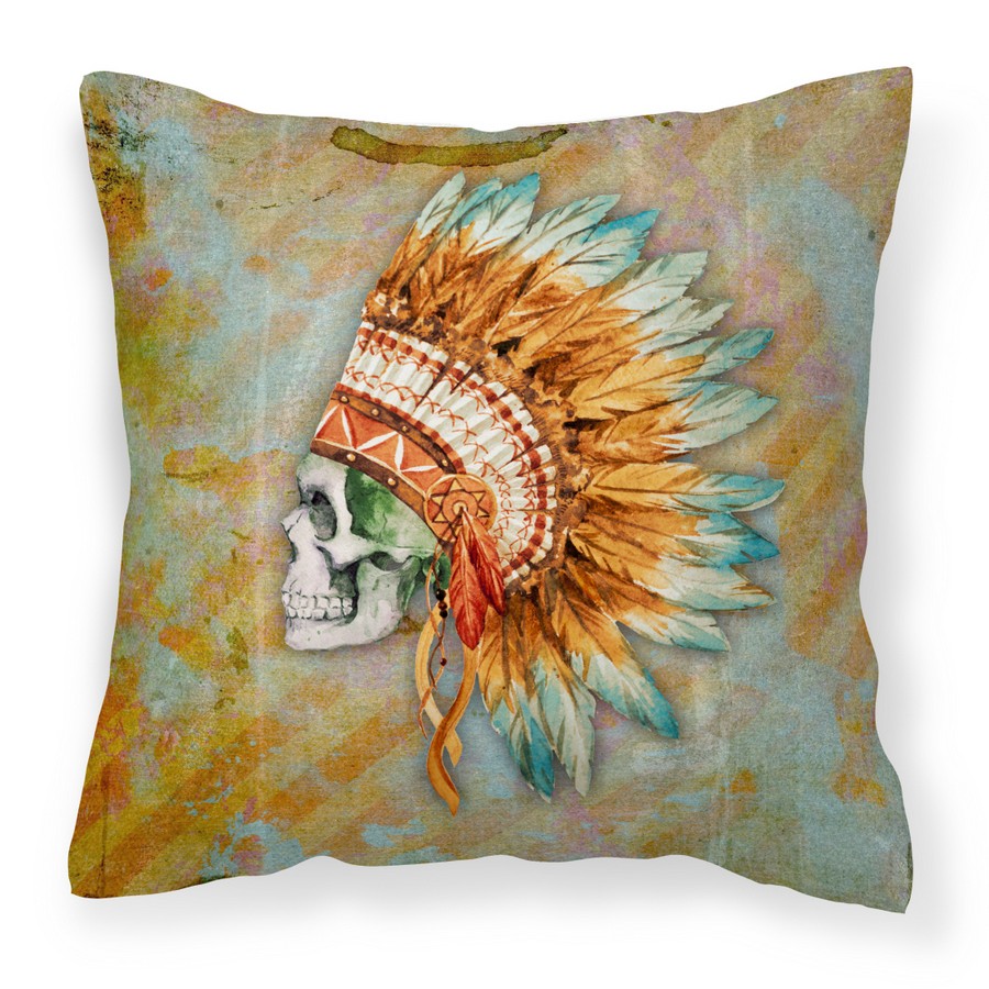 BB5127PW1414 Day of the Dead Indian Skull Fabric Decorative Pillow - 14 x 3 x 14 in.