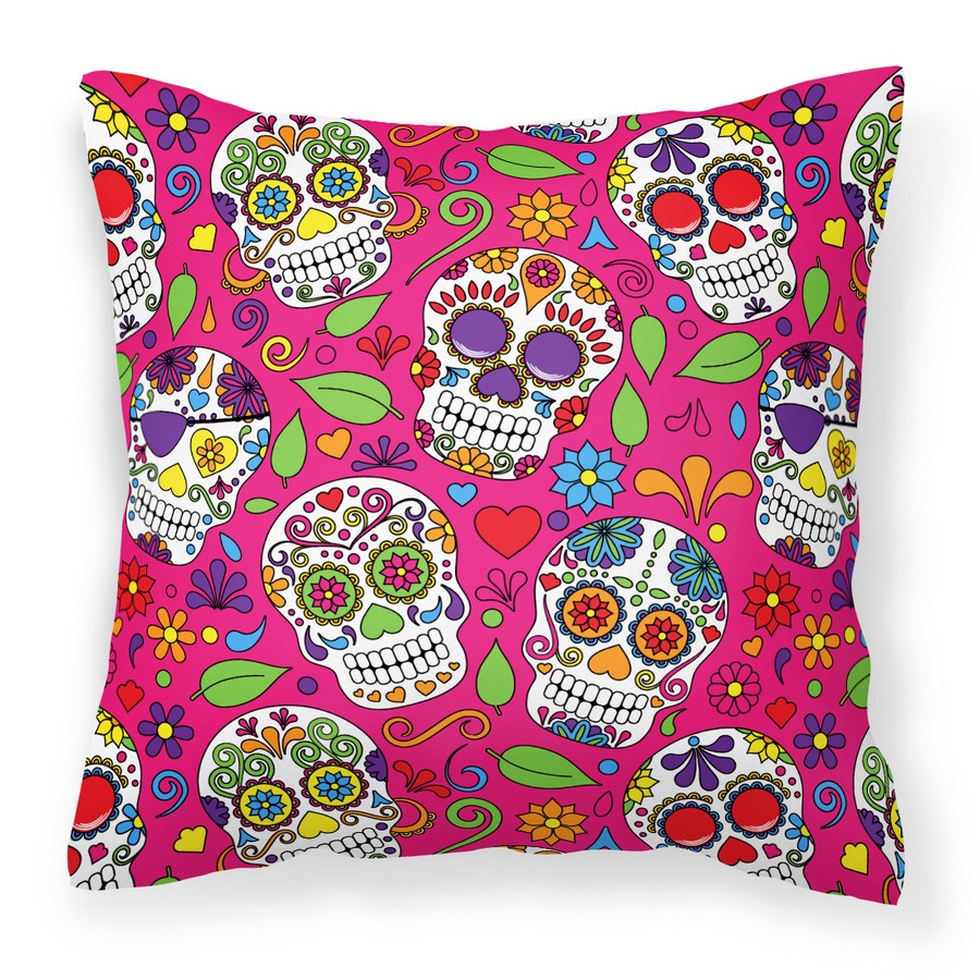 Day of the Dead Pink Fabric Decorative Pillow - 18 x 3 x 18 in.