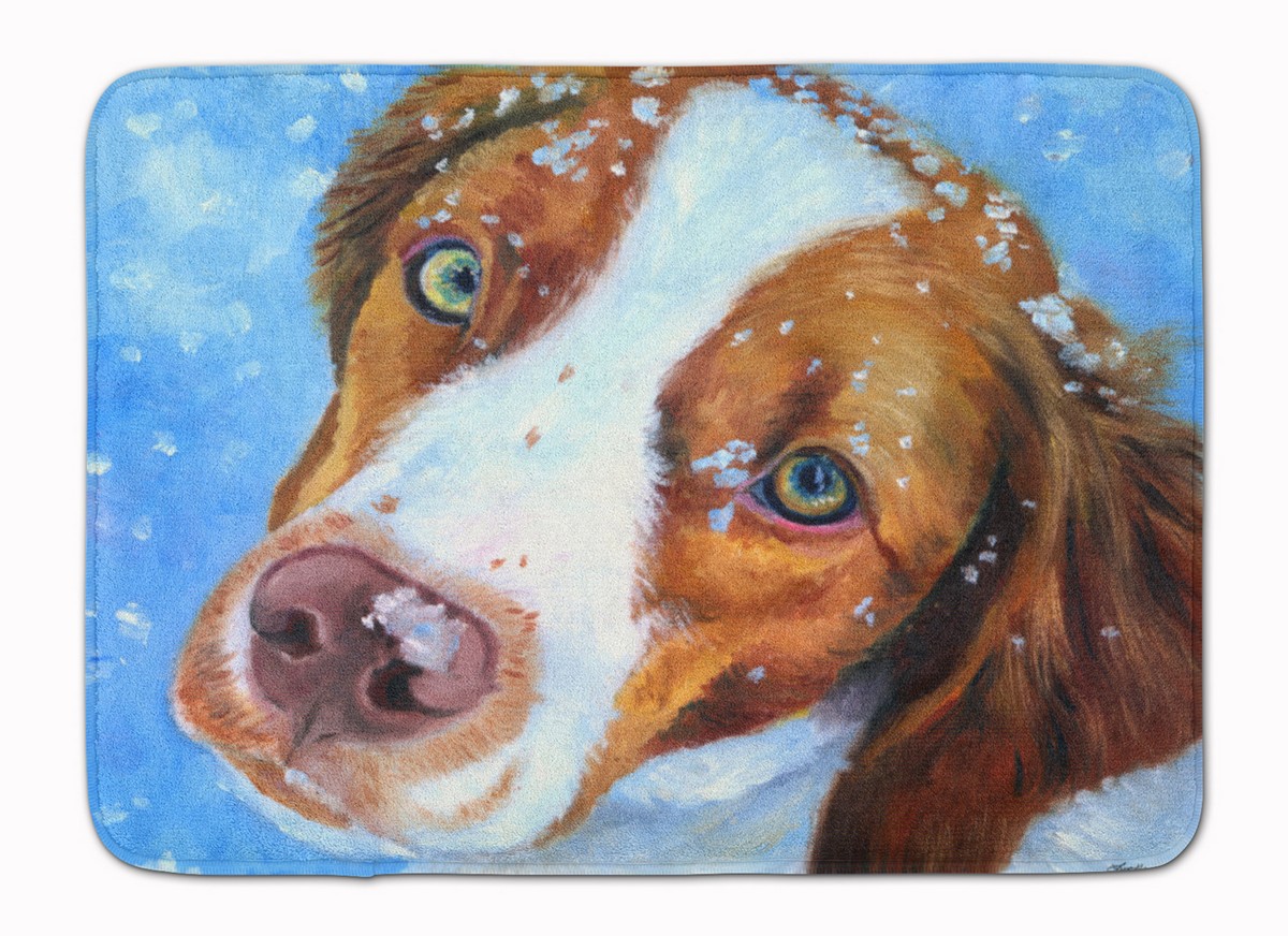 Snow Baby Brittany Spaniel Machine Washable Memory Foam Mat