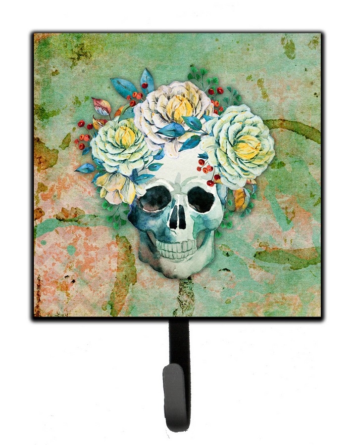 Day of the Dead Skull with Flowers Leash or Key Holder