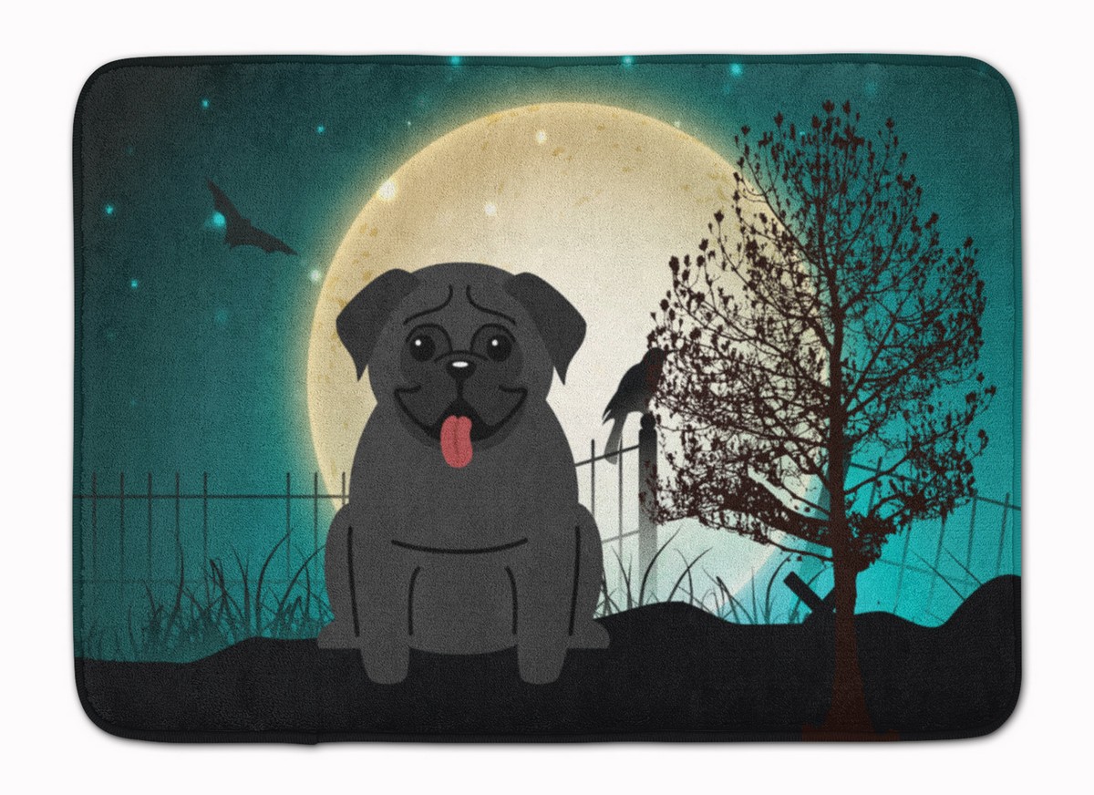 BB2196RUG Halloween Scary Pug Black Machine Washable Memory Foam Mat