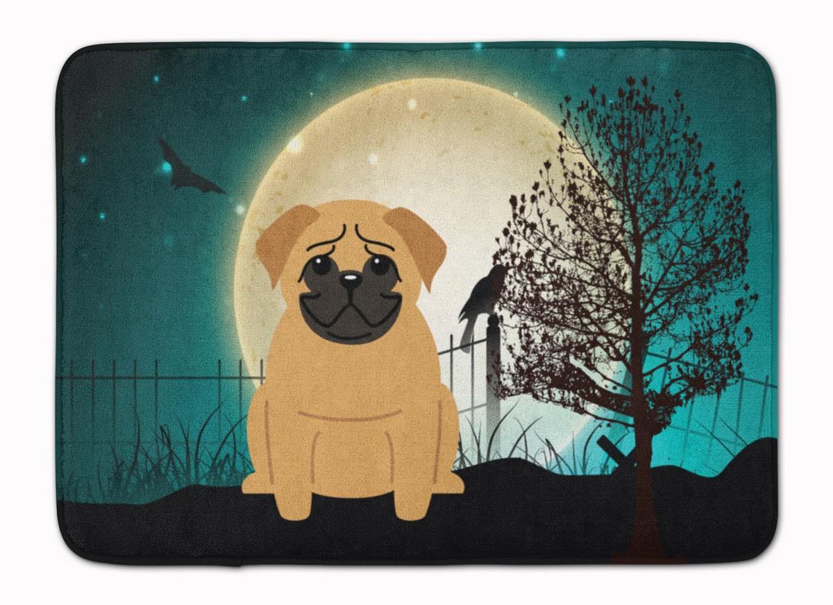 BB2197RUG Halloween Scary Pug Brown Machine Washable Memory Foam Mat