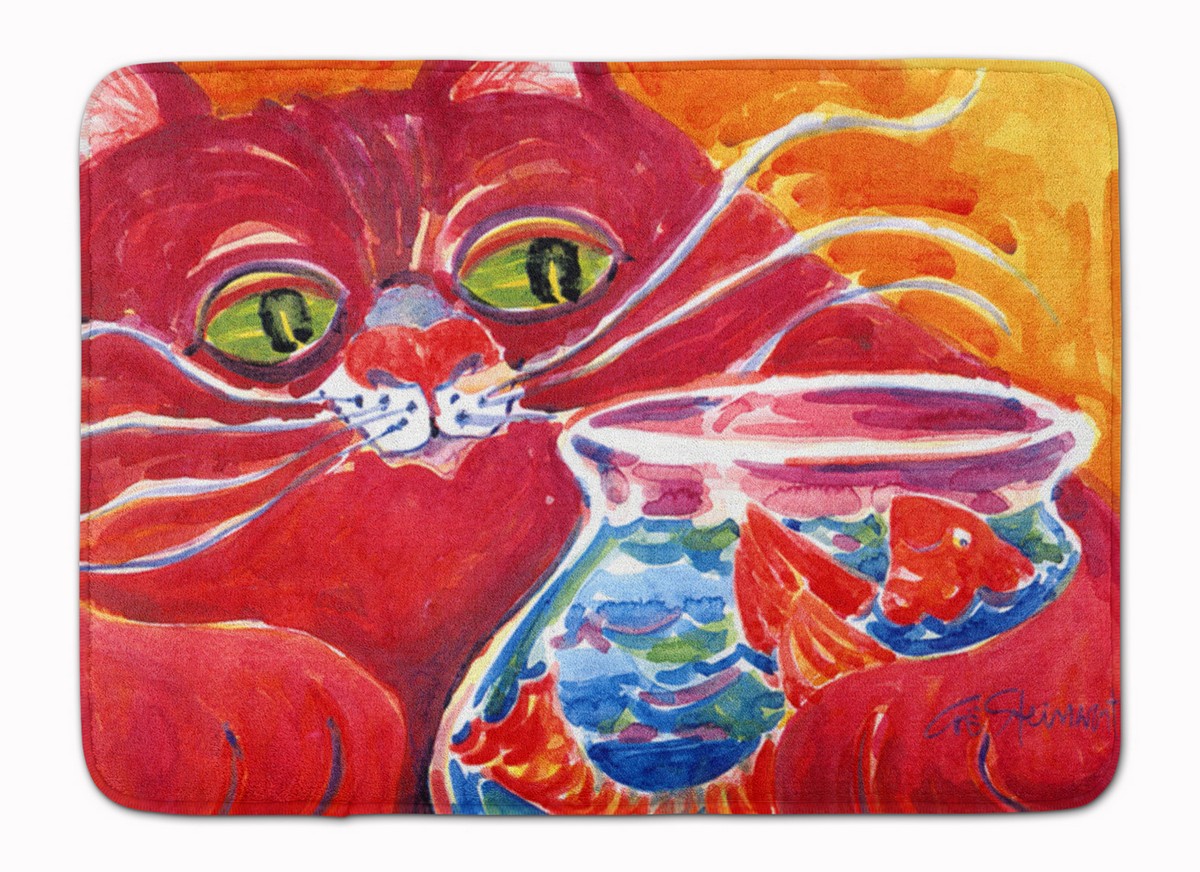 Big Red Cat at the fishbowl Machine Washable Memory Foam Mat