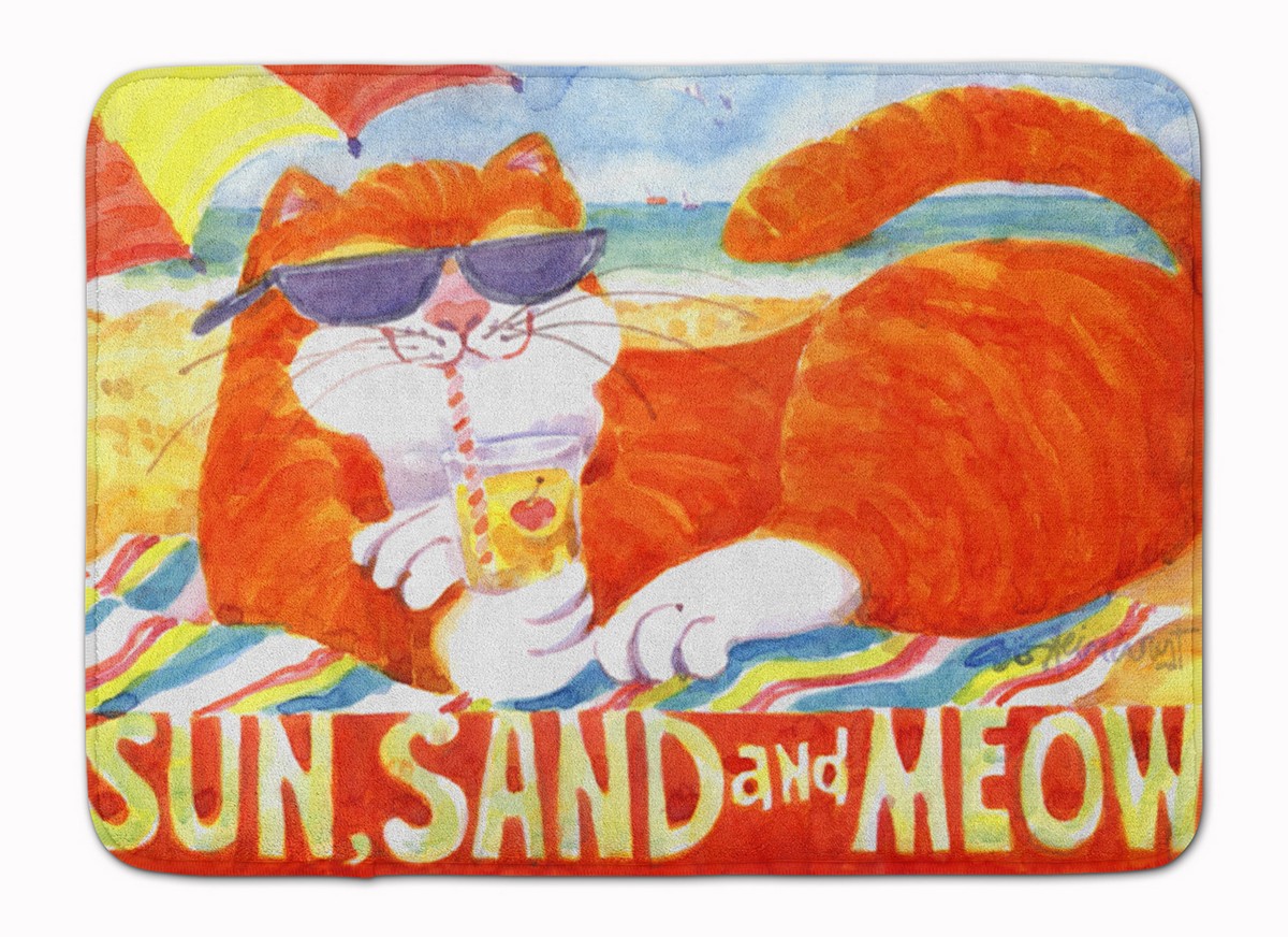 6050RUG Orange Tabby at the beach Machine Washable Memory Foam Mat