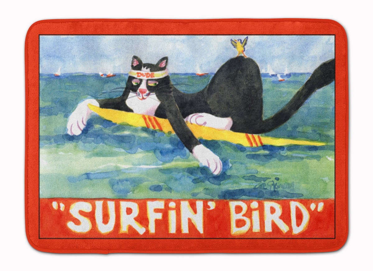 6051RUG Black & white Cat Surfin Bird Machine Washable Memory Foam Mat