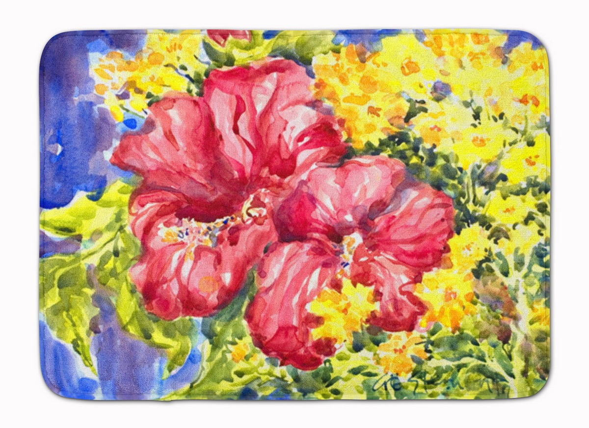 6056RUG Flower Hibiscus Machine Washable Memory Foam Mat