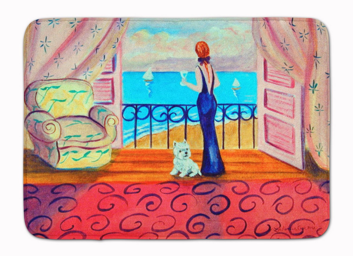 7125RUG Westie with Mom & a View Machine Washable Memory Foam Mat