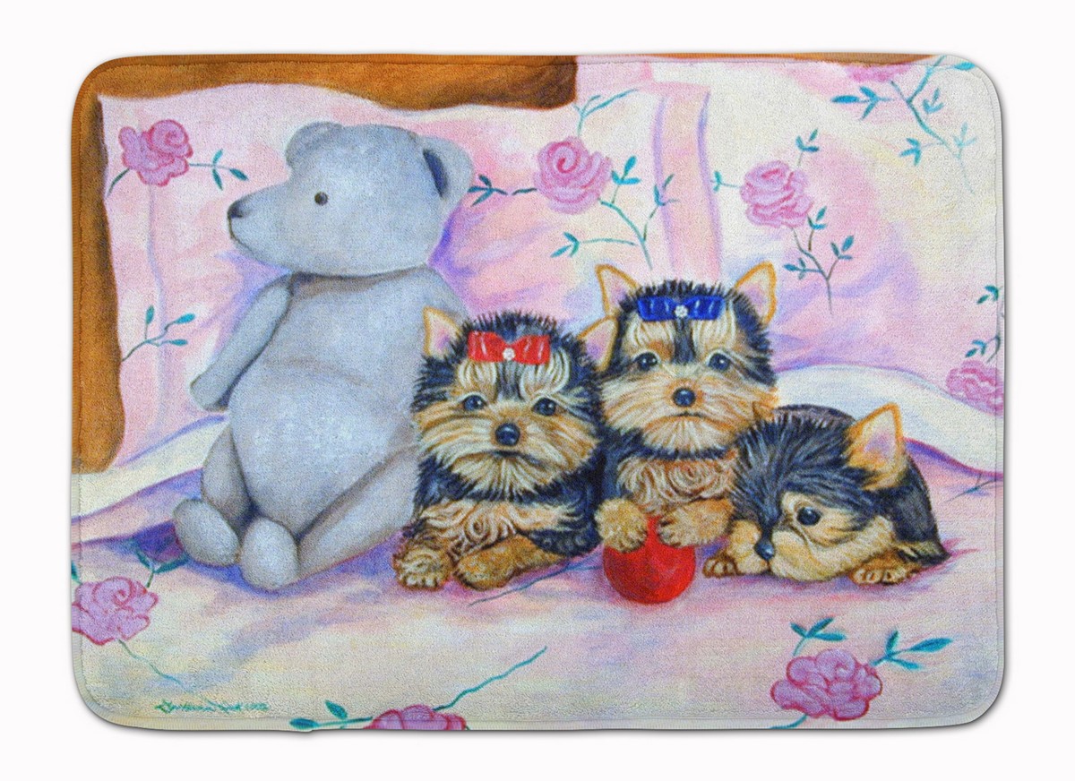 Yorkie Puppies three in a row Machine Washable Memory Foam Mat